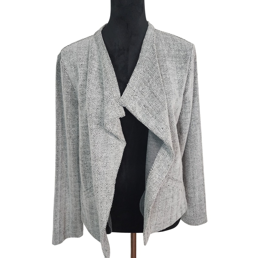 New! TRIBAL Size Medium Gray Herringbone Open Front Rayon Blend Cardigan w/tag!